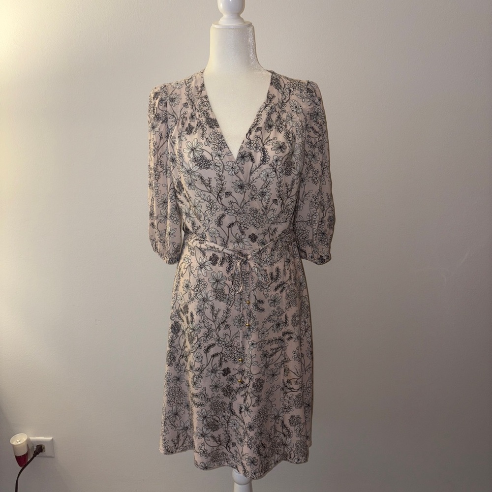 Calvin Klein Pink White Black Floral Sleeve Dress